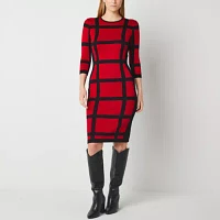 Danny & Nicole Womens 3/4 Sleeve Windowpane Sweater Dress