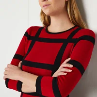 Danny & Nicole Womens 3/4 Sleeve Windowpane Sweater Dress