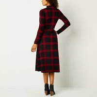 Danny & Nicole Womens Long Sleeve Windowpane Midi Sweater Dress