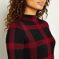 Danny & Nicole Womens Long Sleeve Windowpane Midi Sweater Dress