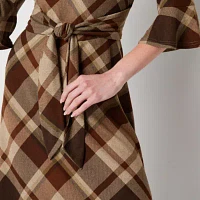 R & K Originals Womens 3/4 Sleeve Plaid Fit + Flare Dress