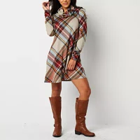 R & K Originals Womens Long Sleeve Plaid Shift Dress