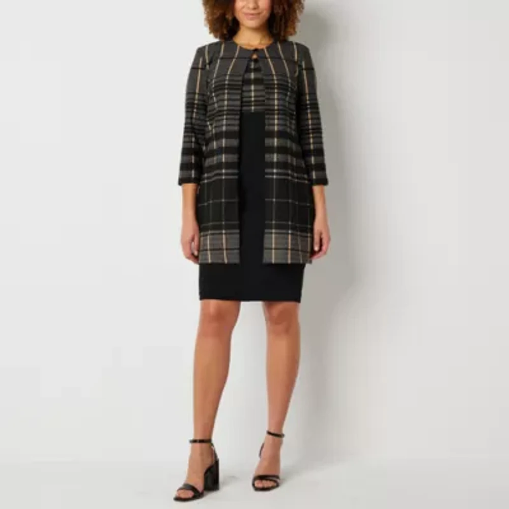 Danny & Nicole Womens Plaid Jacket Dress