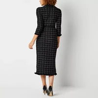 Studio 1 Womens 3/4 Sleeve Midi Sweater Dress