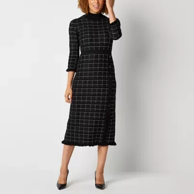 Studio 1 Womens 3/4 Sleeve Midi Sweater Dress