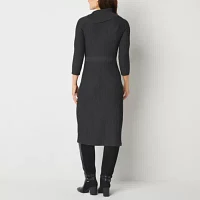 Studio 1 Womens 3/4 Sleeve Midi Sweater Dress