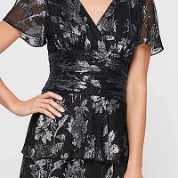 S. L. Fashions Floral Womens Short Sleeve Midi Fit + Flare Dress