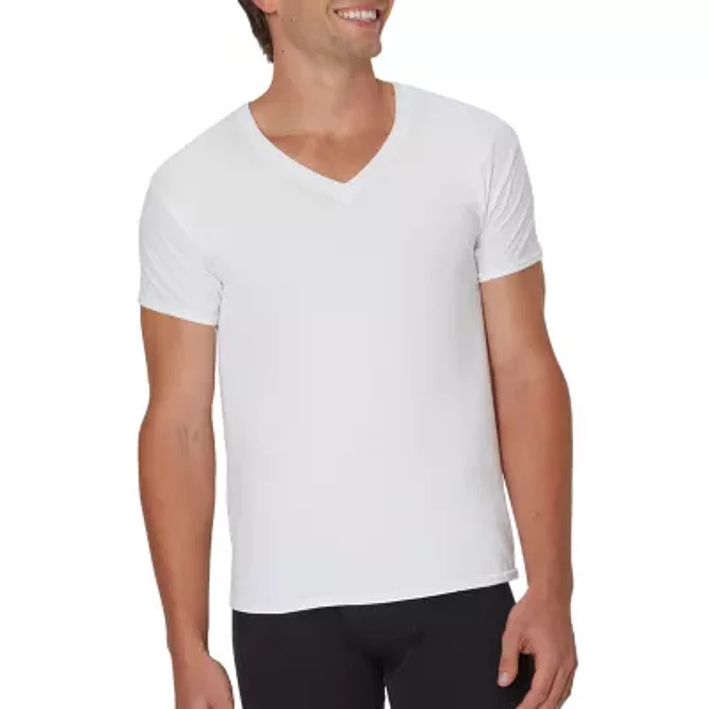 Hanes Ultimate Comfort Blend Mens 4 Pack Short Sleeve V Neck Moisture Wicking T-Shirt