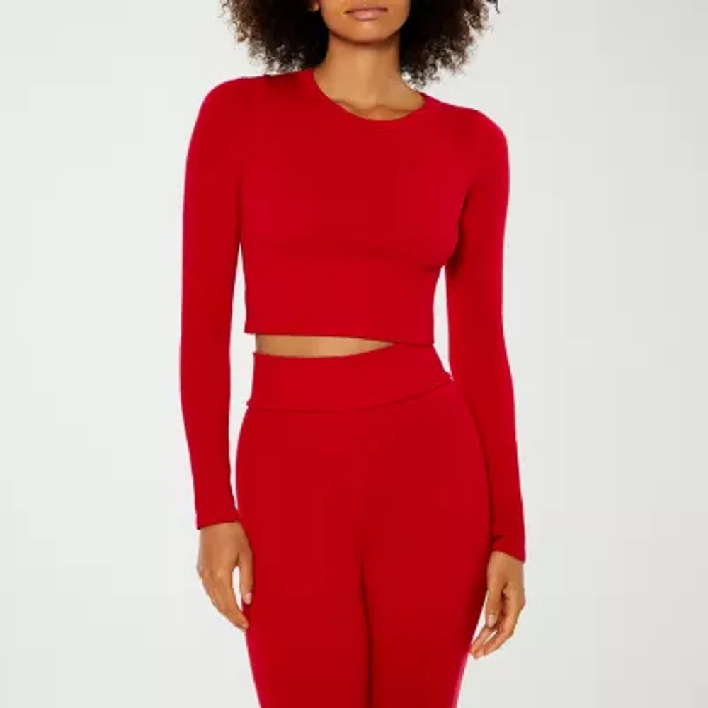 Forever 21 Seamless Womens Crew Neck Long Sleeve Crop Top Juniors