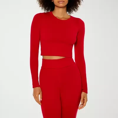 Forever 21 Seamless Womens Crew Neck Long Sleeve Crop Top Juniors