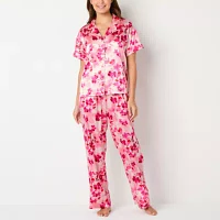 Ambrielle Womens Tall Satin Short Sleeve 2-pc. Pant Pajama Set