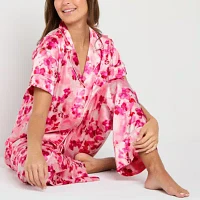 Ambrielle Womens Tall Satin Short Sleeve 2-pc. Pant Pajama Set