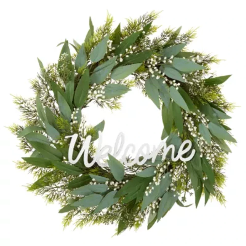 Linden Street 24in Welcome Mixed Evergreen Indoor Wreath