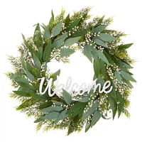 Linden Street 24in Welcome Mixed Evergreen Indoor Wreath