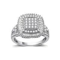 Womens CT. T.W. Natural White Diamond Sterling Silver Halo Cocktail Ring