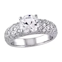 Modern Bride Gemstone Womens Lab Created White Sapphire 10K Gold Round Engagement Ring