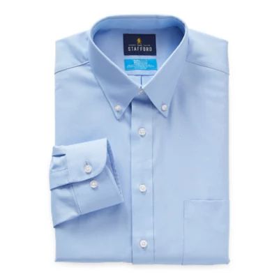 Stafford Coolmax Mens Regular Fit Stretch Fabric Wrinkle Free Long Sleeve Dress Shirt