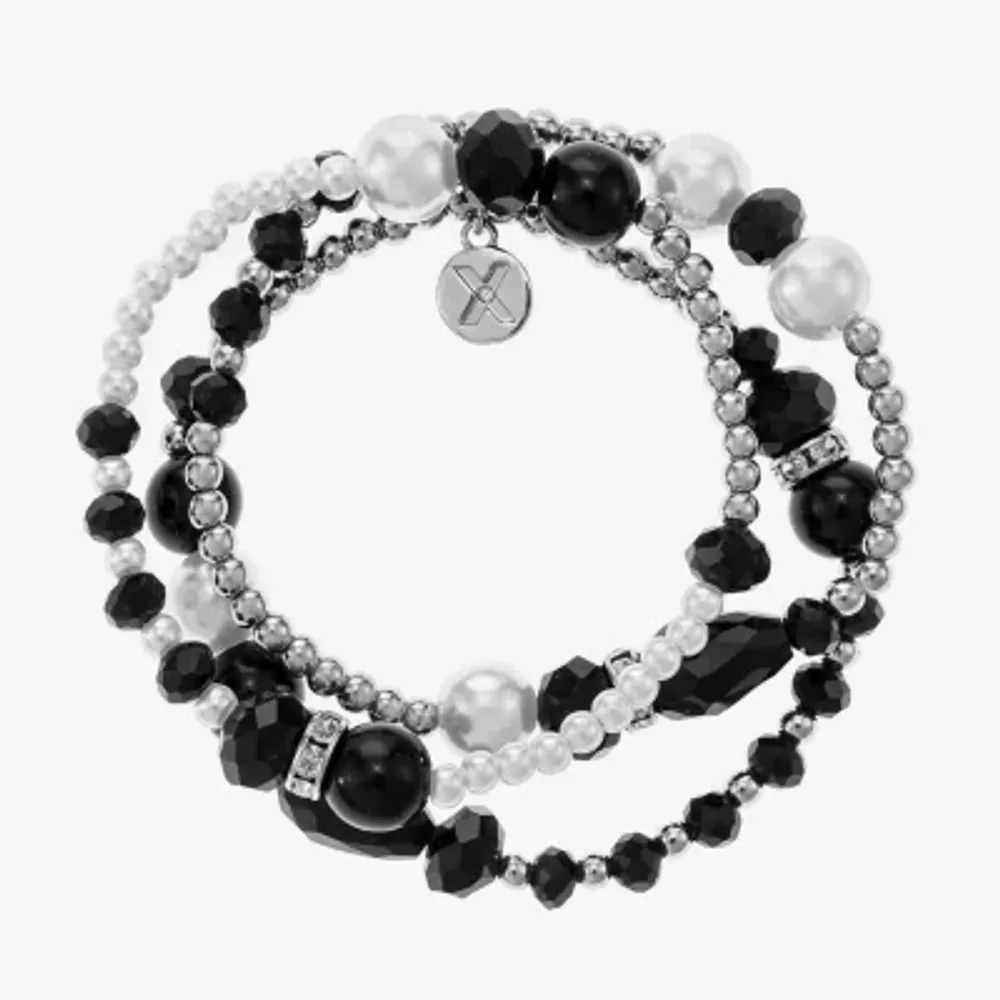 Mixit Silver Tone & Black Beaded Stretch -pc. Simulated Pearl Bracelet Set