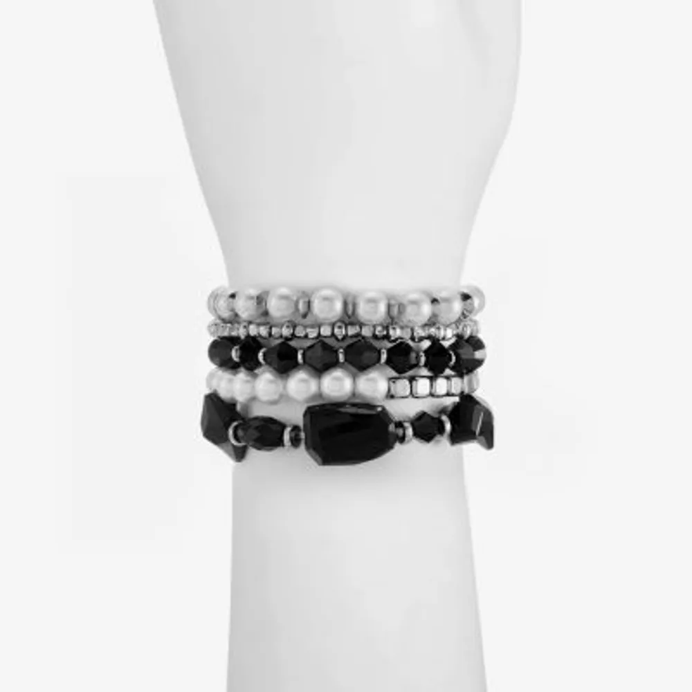 Mixit Silver Tone & Black Beaded Stretch 5-pc. Simulated Pearl Bracelet Set