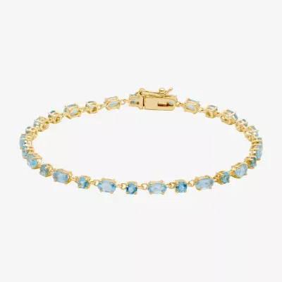 Genuine Blue Topaz 14K Gold Over Silver Sterling Silver 7.25 Inch Tennis Bracelet