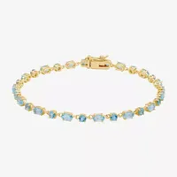 Genuine Blue Topaz 14K Gold Over Silver Sterling Silver 7.25 Inch Tennis Bracelet