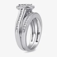 Surrounded by Love Womens 1/5 CT.T.W. Natural Diamond Sterling Silver or 14K Gold Over Cushion Side Stone Halo Bridal Set