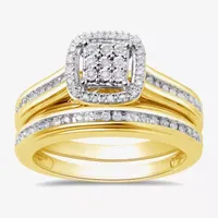 Surrounded by Love Womens 1/5 CT.T.W. Natural Diamond Sterling Silver or 14K Gold Over Cushion Side Stone Halo Bridal Set
