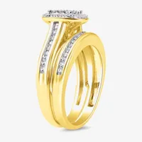 Surrounded by Love Womens 1/5 CT.T.W. Natural Diamond Sterling Silver or 14K Gold Over Cushion Side Stone Halo Bridal Set