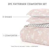 Casual Comfort Premium Down Alternative Pressed Flowers Reversible Comforter Set