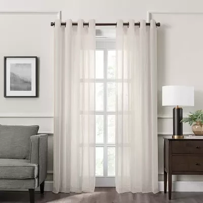 Fieldcrest Heritage Mirron Solid Sheer Grommet Top Single Curtain Panel