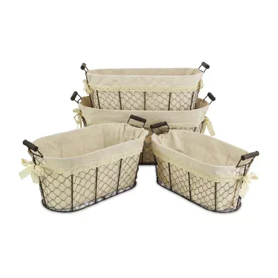 Cheungs Set Of 4 Lined Oval Wire Basket