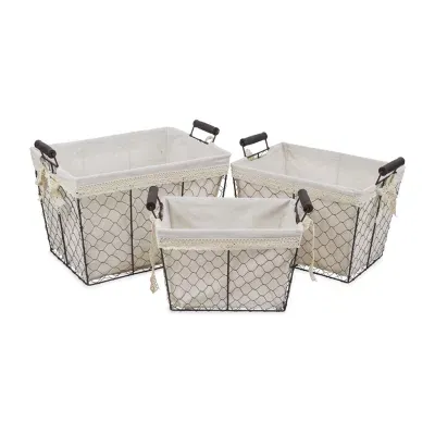 Cheungs Set Of 3 Lined Rectangular Wire Baskets