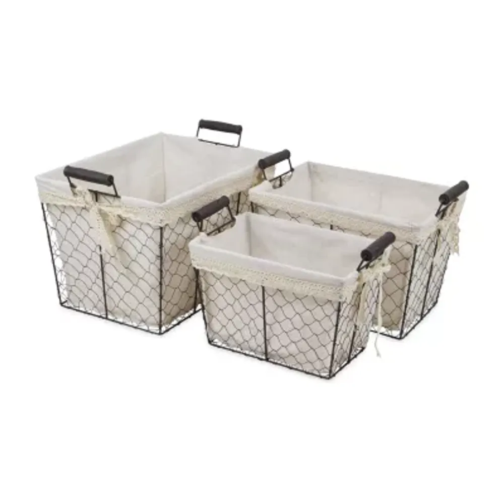 Cheungs Set Of 3 Lined Rectangular Wire Baskets
