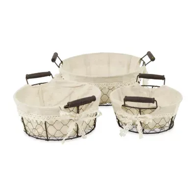 Cheungs Set Of 3 Lined Round Wire Baskets