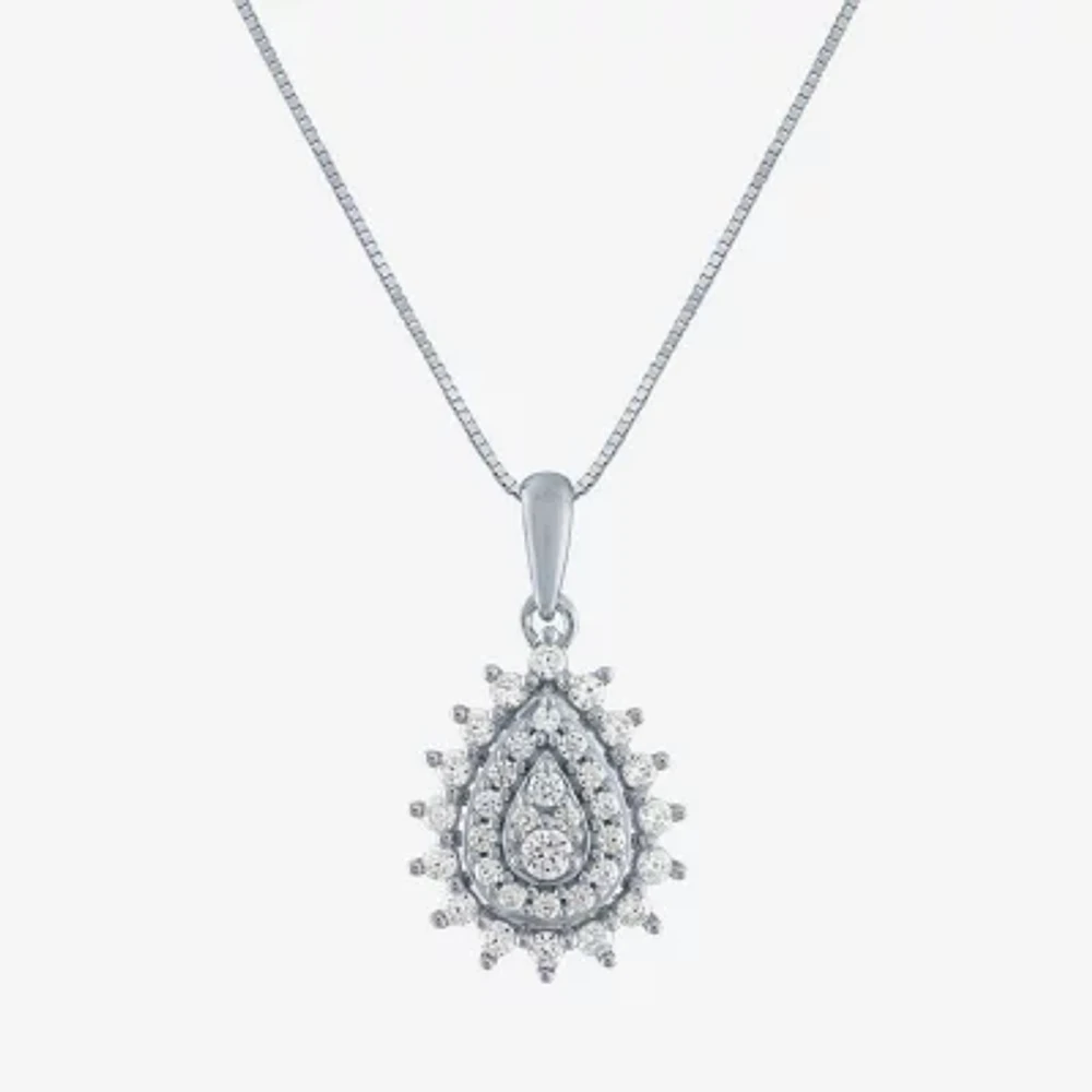 (G-H / Si2-I1) Womens 1/3 CT. T.W. Lab Grown White Diamond 10K White Gold Pear Pendant Necklaces
