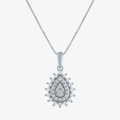 (G-H / Si2-I1) Womens 1/3 CT. T.W. Lab Grown White Diamond 10K White Gold Pear Pendant Necklaces