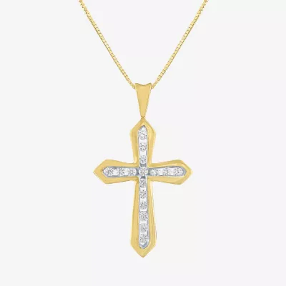 G-H / Si2-I1) Womens 1/ CT. T.W. Lab Grown White Diamond 10K Gold Cross Pendant Necklace