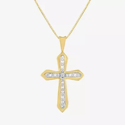 G-H / Si2-I1) Womens 1/ CT. T.W. Lab Grown White Diamond 10K Gold Cross Pendant Necklace