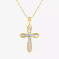 G-H / Si2-I1) Womens 1/ CT. T.W. Lab Grown White Diamond 10K Gold Cross Pendant Necklace