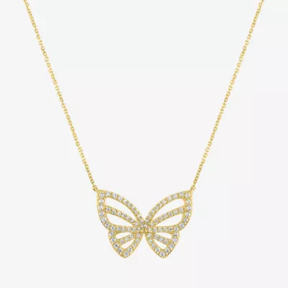 (G-H / Si2-I1) Womens 1/3 CT. T.W. Lab Grown White Diamond 10K Gold Butterfly Pendant Necklaces