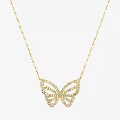 (G-H / Si2-I1) Womens 1/3 CT. T.W. Lab Grown White Diamond 10K Gold Butterfly Pendant Necklaces