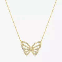 (G-H / Si2-I1) Womens 1/3 CT. T.W. Lab Grown White Diamond 10K Gold Butterfly Pendant Necklace