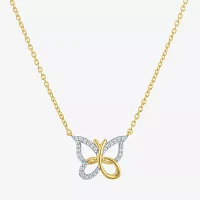 (G-H / Si2-I1) Womens 1/10 CT. T.W. Lab Grown White Diamond 14K Gold Over Silver Sterling Silver Butterfly Pendant Necklace