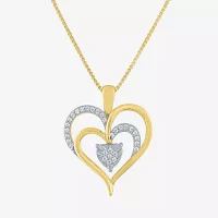 (G-H / Si2-I1) Womens 1/10 CT. T.W. Lab Grown White Diamond 14K Gold Over Silver Sterling Silver Heart Pendant Necklace