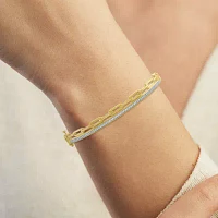 Diamond Addiction (G-H / Si2-I1) 1/4 CT. T.W. Lab Grown White Diamond 14K Gold Over Silver Sterling Silver Bangle Bracelet