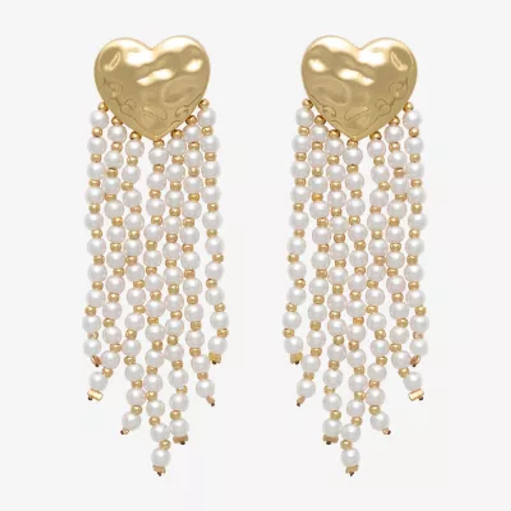 Bijoux Bar Gold Tone Simulated Pearl Heart Drop Earrings