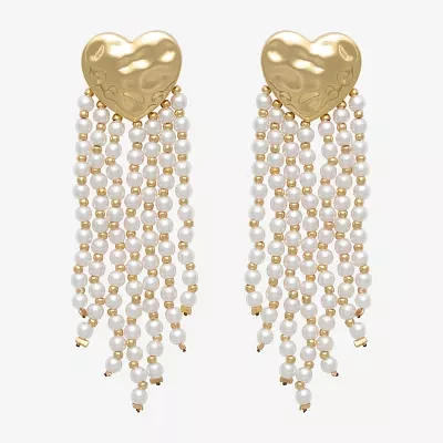 Bijoux Bar Gold Tone Simulated Pearl Heart Drop Earrings