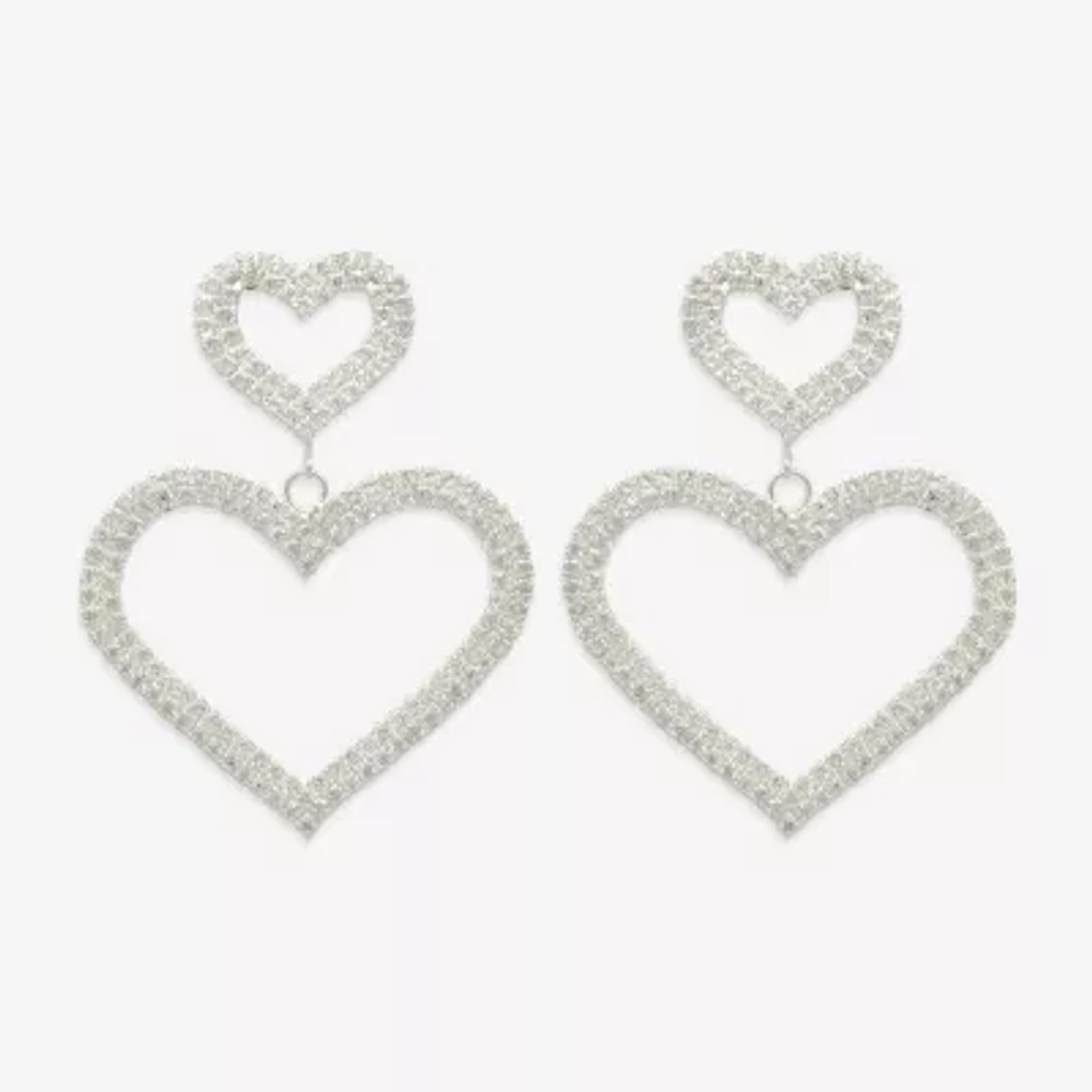 Bijoux Bar Silver Tone Glass Heart Drop Earrings