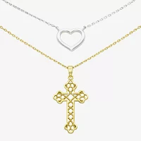 Filigree 2-pc. 14K Gold Over Brass Pure Silver Over Brass 16 Inch Link Cross Heart Necklace Set