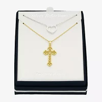 Filigree 2-pc. 14K Gold Over Brass Pure Silver Over Brass 16 Inch Link Cross Heart Necklace Set